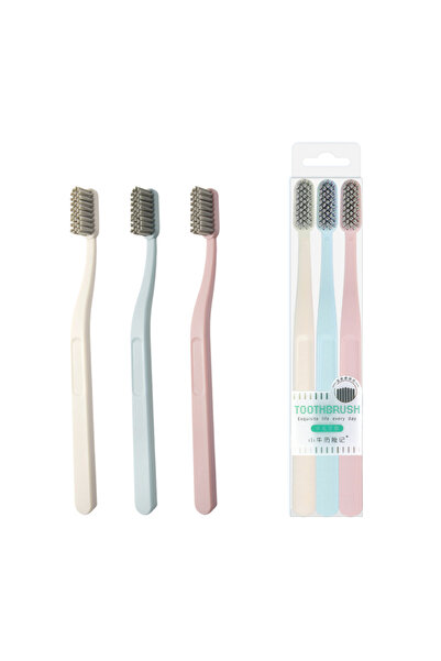 Choice عبوة من 3 فرش أسنان يدوية للبالغين متوسطة إلى صلبة، بمقبض غير لامع ورأ...