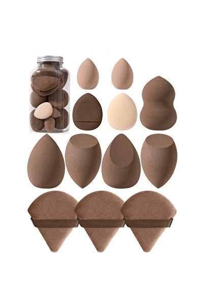 Choice مجموعة إسفنجات مكياج بنية اللون مكونة من 12 قطعة، تشمل إسفنجة بودرة تج...