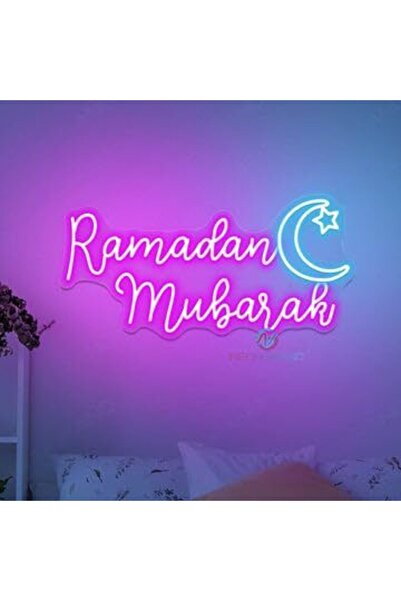 Slasa لافتة نيون رمضانية، مصباح جداري LED من الأكريليك، 40×19 سم، بقاعدة أكري...