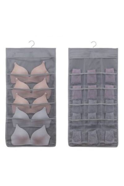 SHOPIENS Lingerie Organizer with Hanger Gray 40 x 80 cm