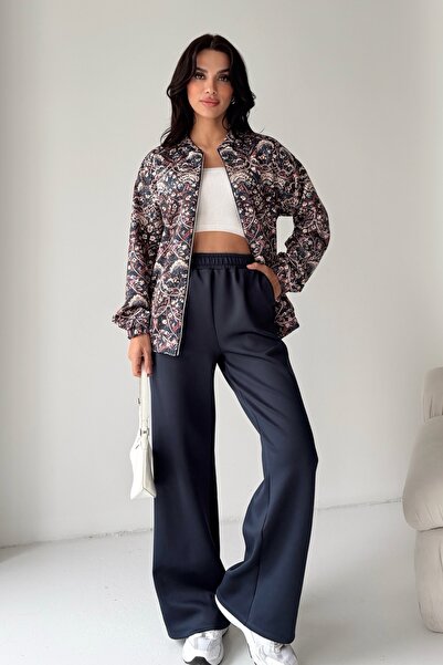 Ded COLLECTION Women's Ethnic Patterned Modern Zippered Jacket Pants Scuba Fa...