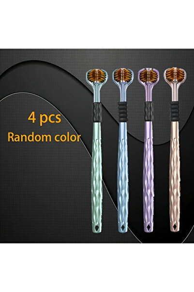 Choice مجموعة من 4 فرش أسنان يدوية مريحة بألوان عشوائية، مزودة بثلاثة رؤوس فر...