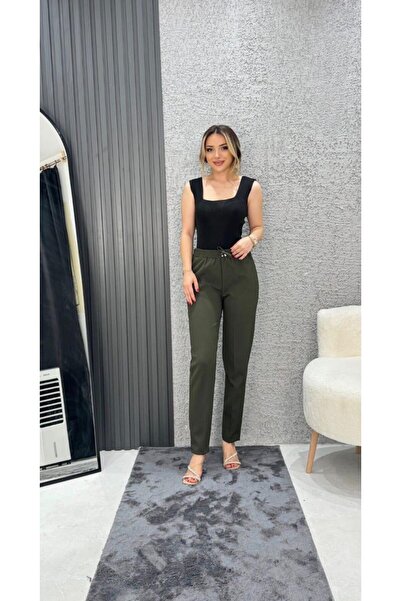 MATTİMODA Kadın Lastikli Pantolon Likralı Esnek Kumaş