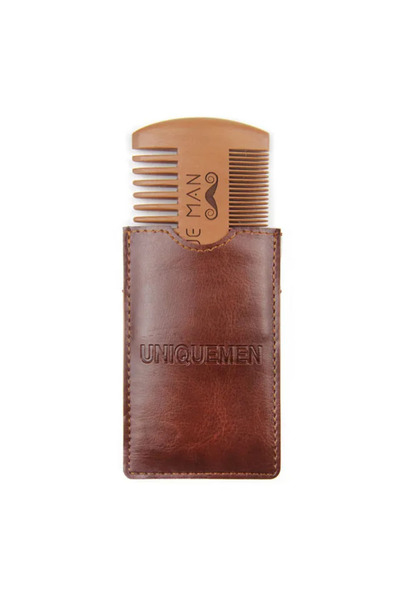 Choice مشط لحية خشبي أخضر للرجال مع حافظة جلدية، مشط شعر وشارب للرجال، أسنان ...