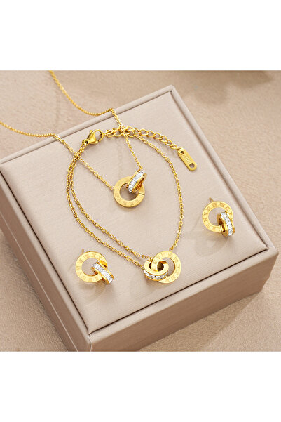 Choice AYAGold No Box 4Pcs/Set Gold Color Stainless Steel Crystal Necklace Br...