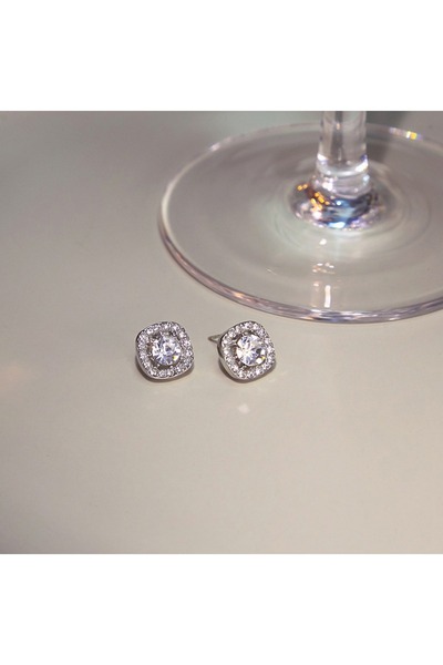 Choice Clear Silver Plated 2pc Shiny Imitation Diamond Alloy Earrings Square ...