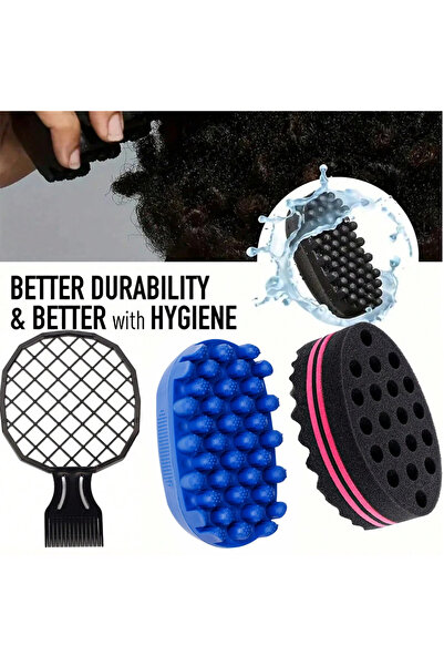 Choice 3 قطع من إسفنجات الشعر الأفرو المتينة والقابلة للغسل من وانمي، لون أزر...