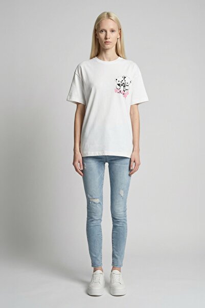 Rays 073 Тениска с принт на мечка, бяла