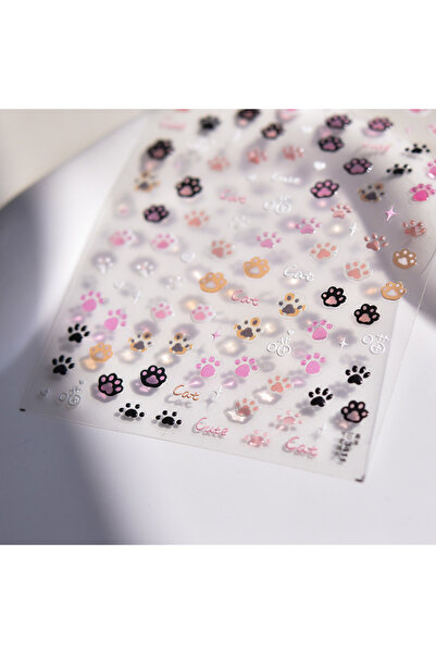 Choice3 1pcs Nail Stickers Cat Cute Jelly Pink Cat Paw Cartoon 5D Embossed Re...