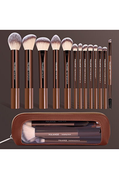 Choice مجموعة فرش مكياج MAANGE بنية اللون (13 قطعة) مع حقيبة تخزين، ناعمة ورق...