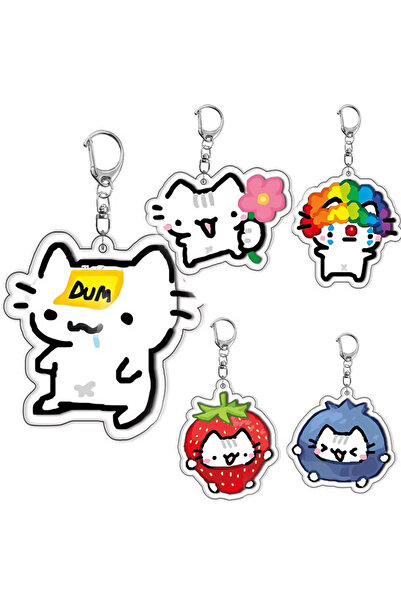 Choice set Kawaii DUM Strawberry Joker Cat Acrylic Double Layer Anime Keychai...