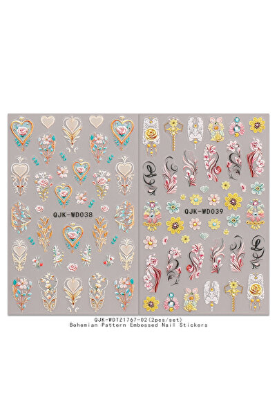 Choice ملصقات تزيين الأظافر بنقوش بوهيمية بارزة، قطعتان، سهلة الاستخدام