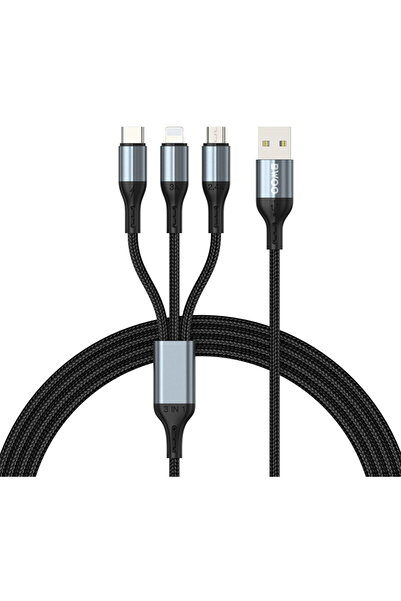 Bwoo Cablu USB/USB-C/LIGHTNING/MICRO USB 3A 3IN1 1,20 m Negru