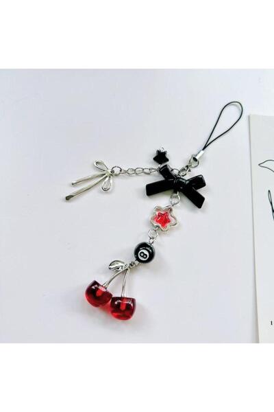 Choice A2 1 Piece Charms Red Cherry Bow Phone Chain Key Ring Y2K Bag Pendant ...