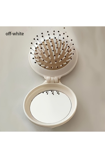 Choice فرشاة شعر صغيرة محمولة قابلة للطي مع مرآة، لون أبيض كريمي، للنساء، مصن...