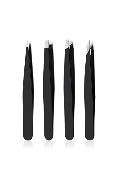 Choice5 C518-black 4pcs Eyebrow Tweezers Set 4 Pcs Stainless Steel Eyebrow Fo...