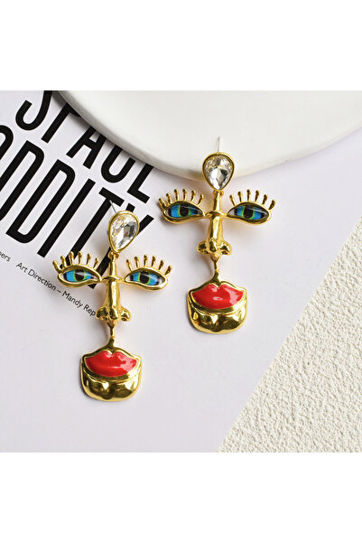 Choice أقراط على طراز الباروك، عيون معدنية مع شفاه حمراء، قلادة، مجوهرات للنس...