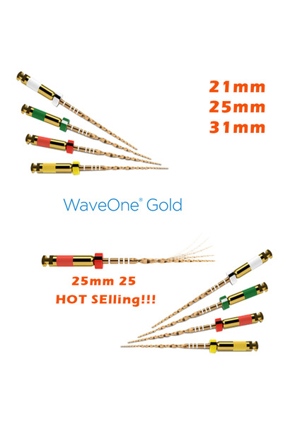 Choice7 مبارد دوارة ذهبية مرنة لعلاج قناة الجذر من دينتال ويف ون، مقاس 25 مم.