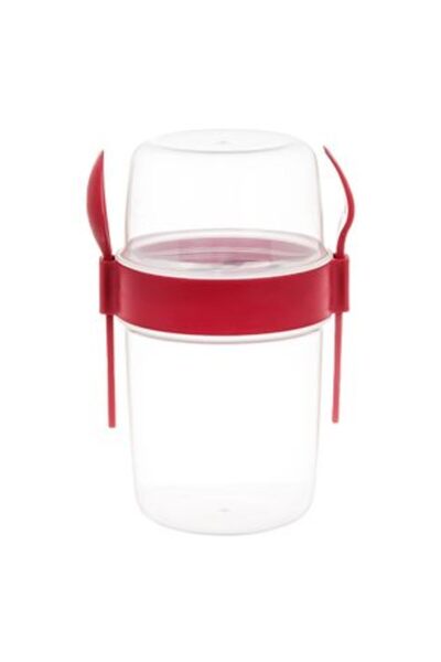 SHOPIENS Double Plastic Food Container Take Away with Fork & Spoon Red 1.1 L