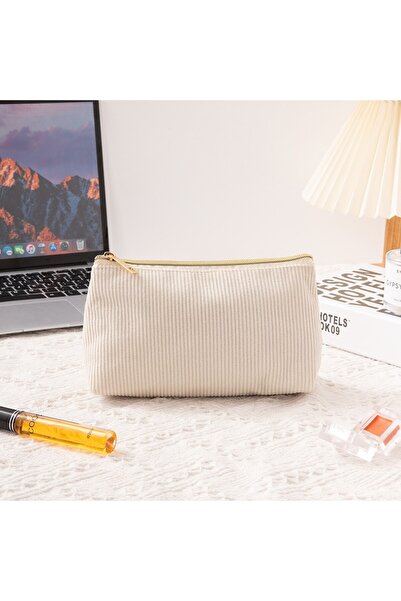 Choice حقيبة تخزين مستحضرات التجميل النسائية الجديدة من قماش الكوردروي الأبيض...