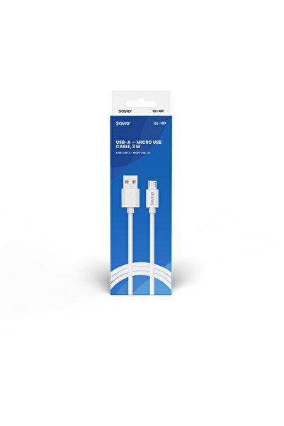 Savio Cablu USB 3 m USB 2.0, USB A - Micro USB Alb CL-167