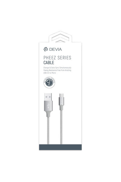 Devia Cablu Pheez Series MicroUSB Grey 2m-T.Verde 0.1 lei/buc