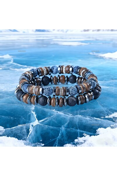 Choice 2pcs-style a 2pcs Men's Natural Stone Bead Bracelet Set, Handmade Retr...
