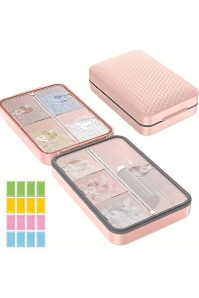 Choice5 Pink Weekly Pill Organizer with Labels - 8 Compartments Travel-Size M...