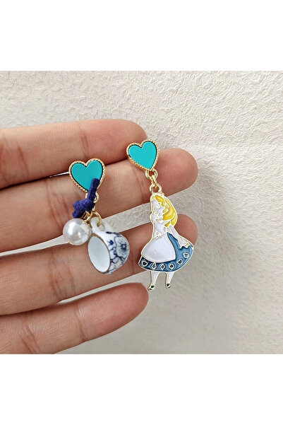 Choice أقراط أميرة خيالية لطيفة بتصميم قلب لؤلؤي غير متماثل للنساء، لون أزرق ...