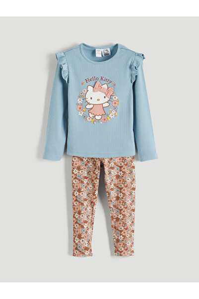 LC Waikiki طقم تيشيرت وبنطال ضيق مطبوع عليه صورة هيلو كيتي للبنات