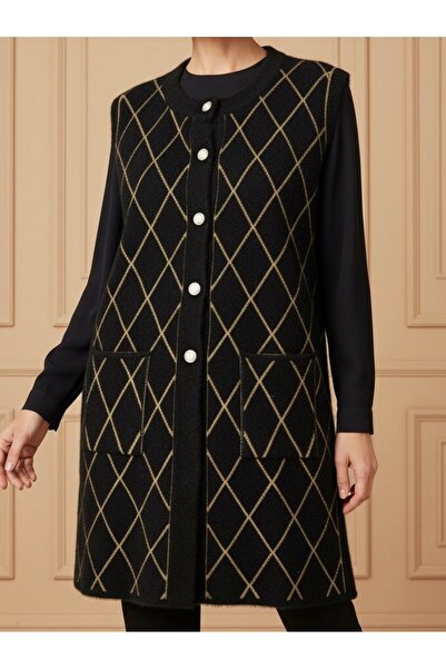 tiriTEK TRİKO Crew Neck Tunic Knitwear Soft Vest / Black Camel