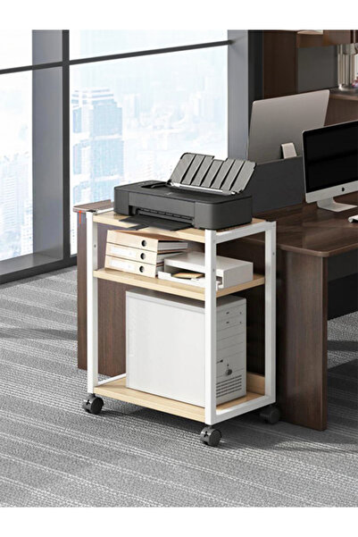servetavcı Yazıcı ve Kasa Sehpası Atlantik Çam Beyaz 2 (Frenli Tekerli)