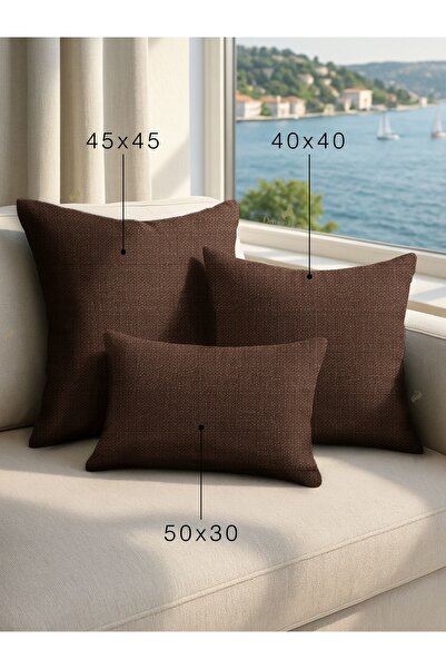 Demor Home Keten Dokulu Kahverengi Kırlent Yastık Kılıfı