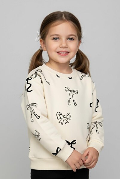 Dmb Mojo girl child 1-7 years old ribbon patterned sweatshirt cream