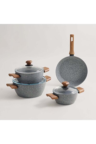 Generic ALBERTO Alberto aluminium 7pcs cookware set, grainstone grey