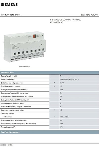 Siemens 5WG15121AB01 LOAD SWITCH, N 512/01 - KNX Load switch
