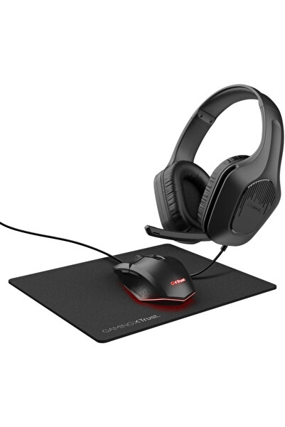 Trust TR-25117, Optical, USB, Black + Headset, USB, Black + Mouse Pad, Black