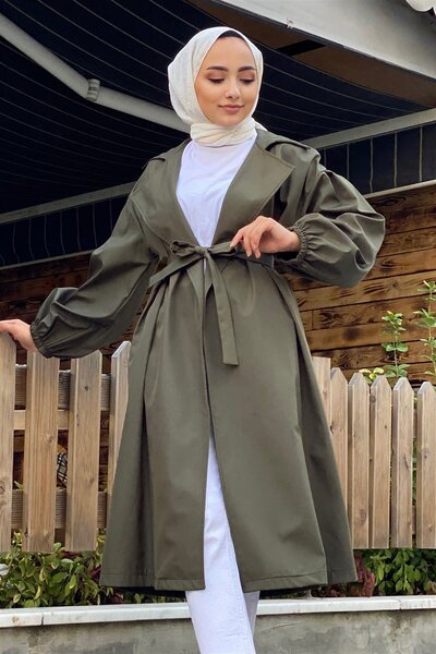 Hazal Kuşaklı Balon Kol Trençkot