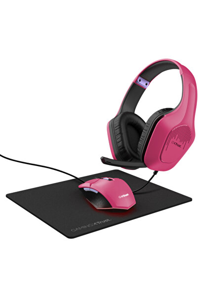 Trust TR-25179, Optic, USB, Roz + Casti cu microfon, USB, Roz + Mouse Pad, Roz