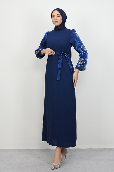 Lamia Giyim Kolu Yonca Detay Elbise Lacivert