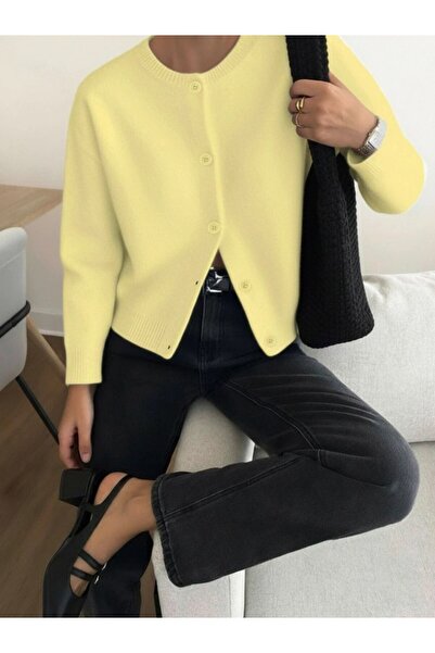 Dier Moda Kadın Bisiklet Yaka Yumuşak Dokulu Düğmeli Triko Hırka Ceket Fmoda9040