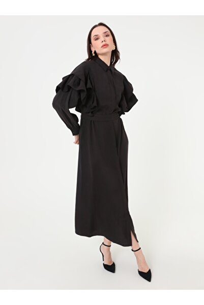 Refka Flounce Detailed Dress - Black -