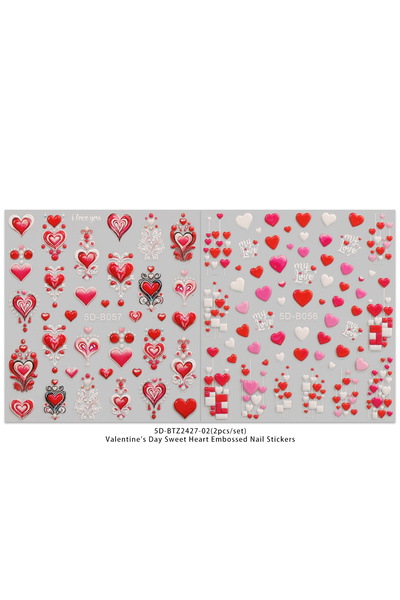 Choice مجموعة من قطعتين من ملصقات تزيين الأظافر ثلاثية الأبعاد بنقشة قلوب عيد...