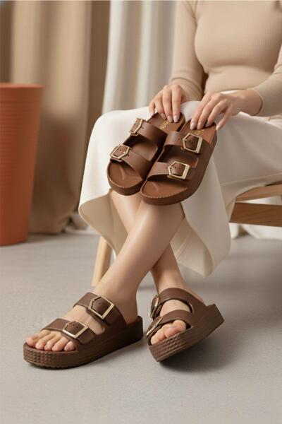 Oksit Lovi Z044 Metal Buckle Detailed Platform Sole Women's Slippers Urban Style