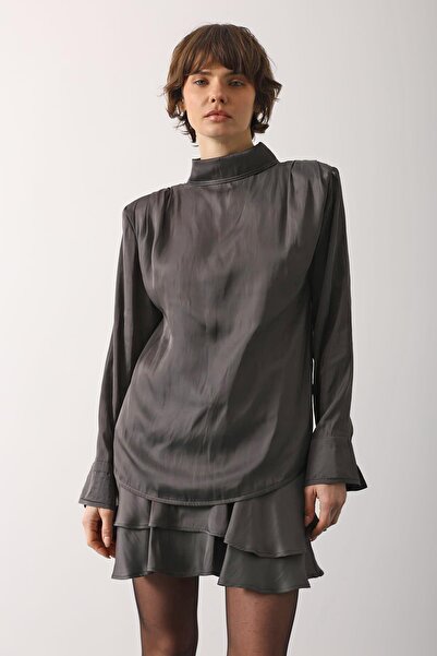 bayansepeti Νέα συλλογή Σατέν Πιλέ Γυναικεία Μπλούζα με Λεπτομέρειες 34515