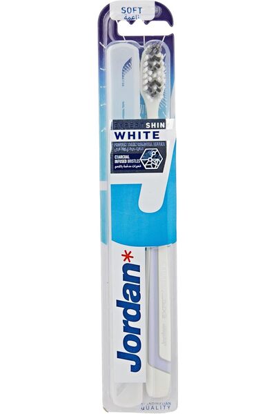 JORDAN فرشاة أسنان بيضاء لامعة، ناعمة، قطعة واحدة، ألوان متنوعة، يدوية، للبالغين