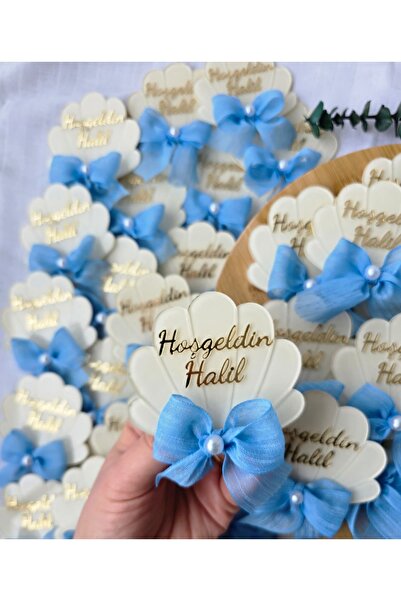 Pass Pano Kişiye Özel İsimli Fiyonklu İstiridye Pleksi Magnet 10'lu Set - Beb...