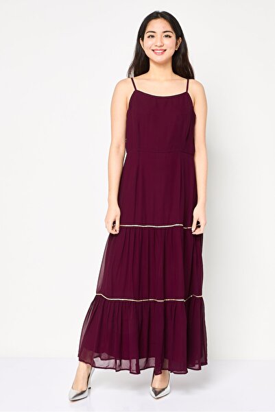 freesoul Women Textured Casual Maxi Dress, Burgundy