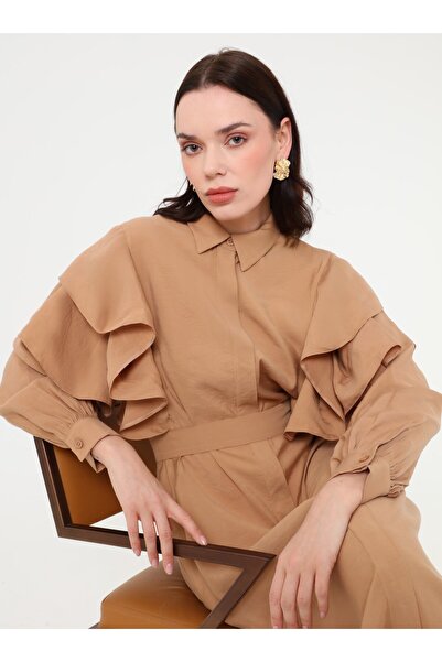 Refka Rochie cu detalii volanate - Camel -