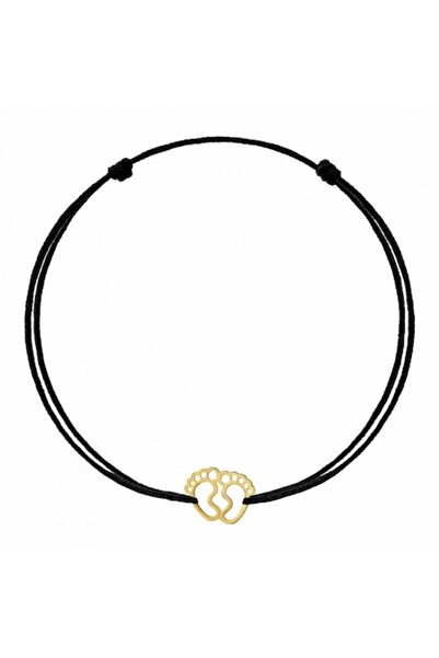 Wild Bracelets Bratara Aur 14k cu charm talpite, reglabila si snur de matase ...